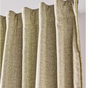 Anthropologie Rowen Woven Textured Ruched Piping Blackout Curtain Green 50x96